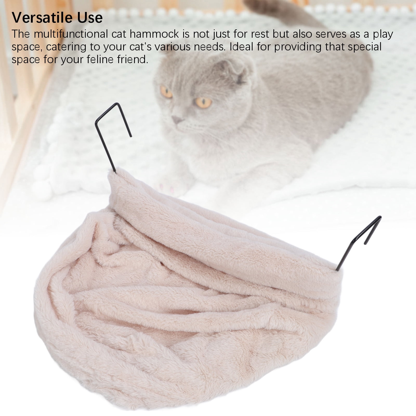 Yajisi Premium Cat Hammock Bed with Metal Curved Stand, Semicircle Plush Space Saving Sleeping Perch for Indoor Cats, 18.11 in / 46 cm Length, Enhanced Comfort Pet Furniture, Beige