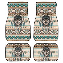 Renewold Southwest American Tribal Wolf Dream Catcher Car Floor Mats 4 Pieces, Universal Fit Heavy Duty Front Rear Full Set Car Carpet for Most Vehicles, Auto Interior Accessories Decor