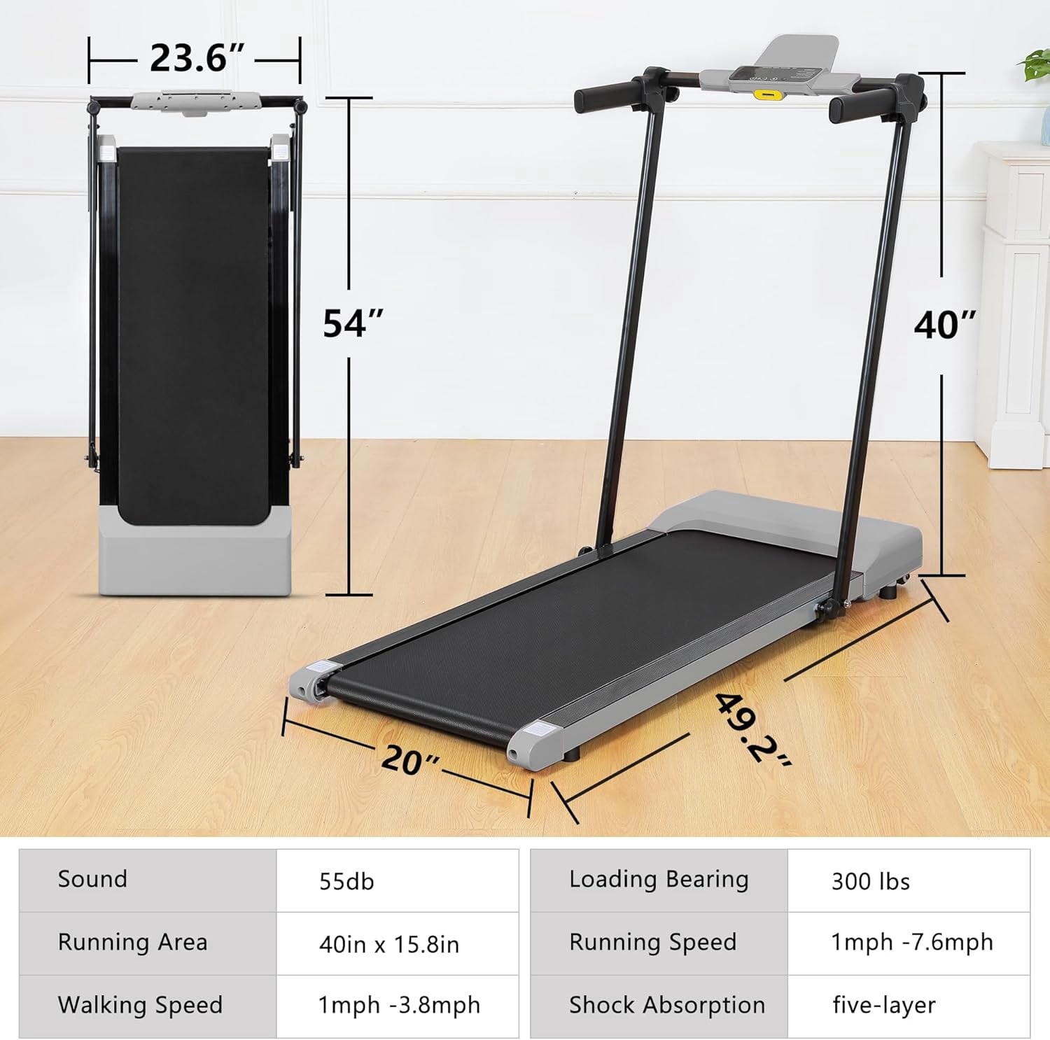Ambifirner Walking Pad 300lb, 46*20 Walking Area 2.5HP Under Desk Treadmill for Home Office with Remote Control