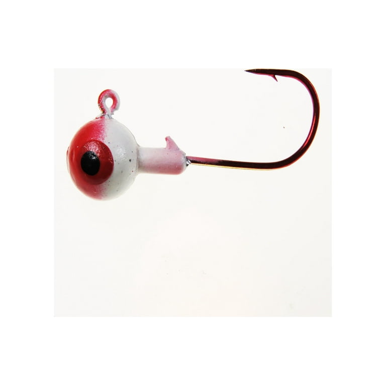 Luck-E-Strike, Round Jig Head, 1/8 oz, White/ Red, Crappie, Freshwater, 8  Count, Fishing Jigs 