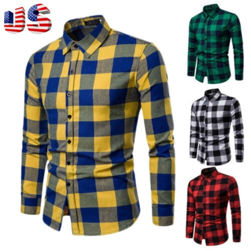 Nituyy Fashion Men's Formal Casual Dress Shirt Mens Plaid Long Sleeve