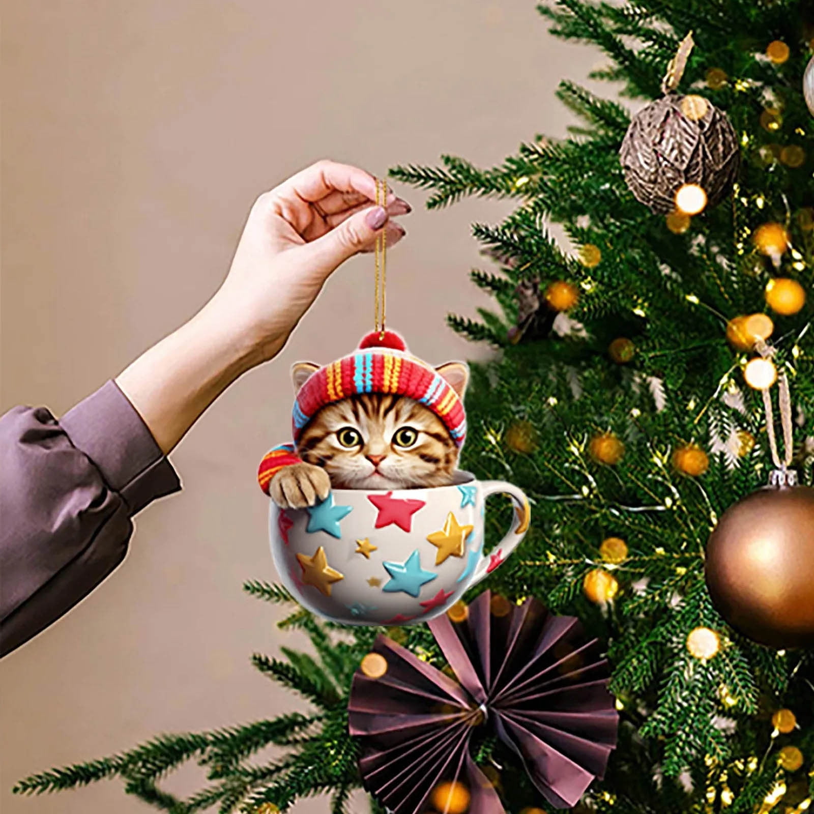 Décorations De Noël En Forme De Chat Mignon - Boules Et Pendentifs Acryliques Pour Sapin Et Maison - 5