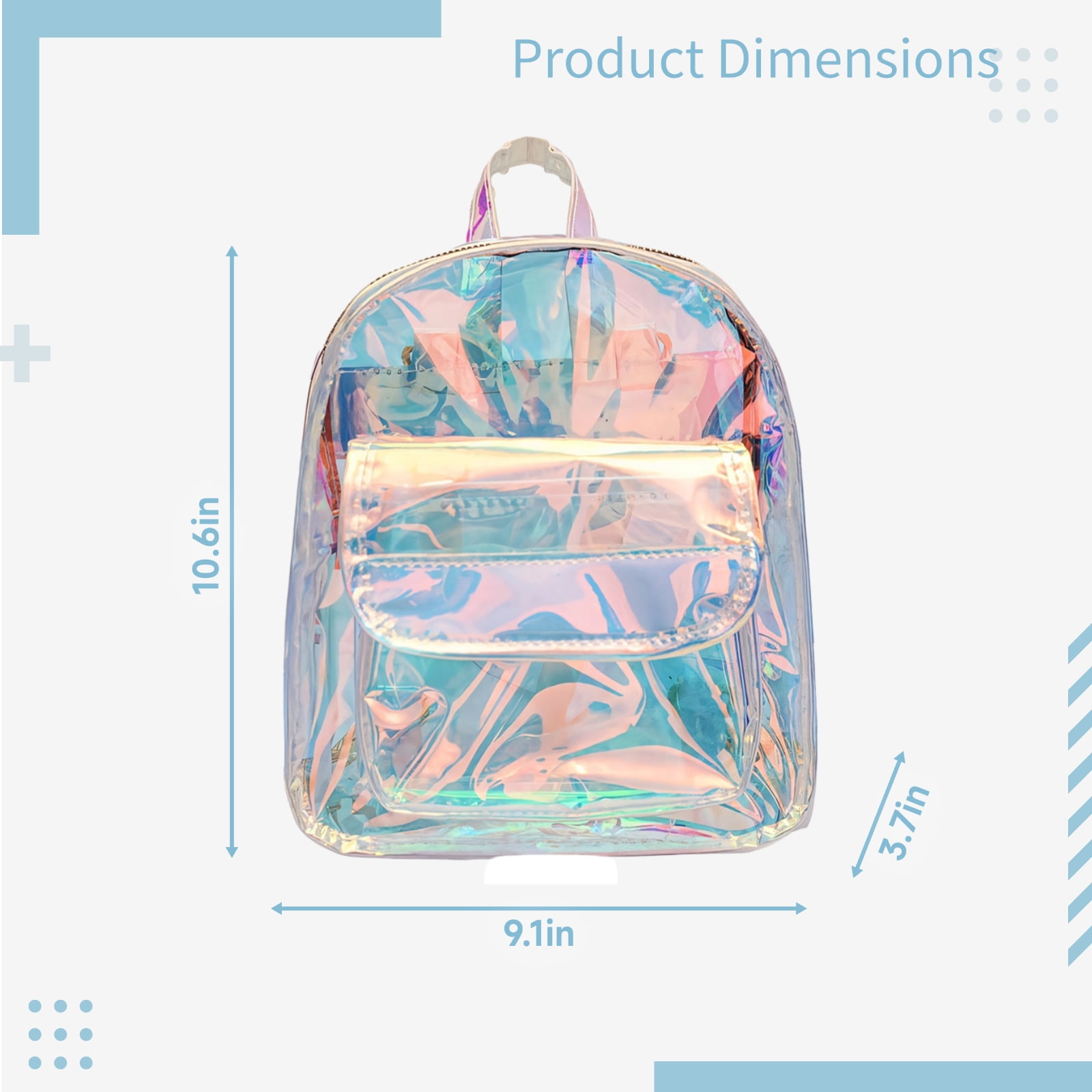 Holographic Backpack for Women, Large Clear Iridescent Bookbag
