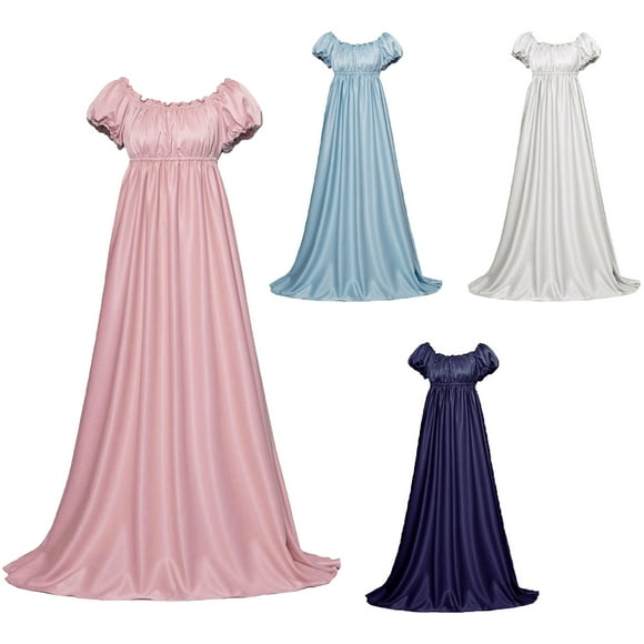 Meichang Renaissance Dress Women Halloween Cocktail Party Maxi Dresses Medieval Victorian Dress Elastic High Waist Crew Neck Short Sleeve Long Masquerade Dress