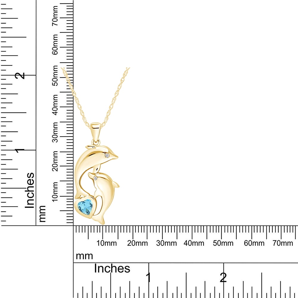 AFFY Heart Simulated Aquamarine & Cubic Zirconia Dolphin Pendant Necklace 14K Yellow Gold over Silver