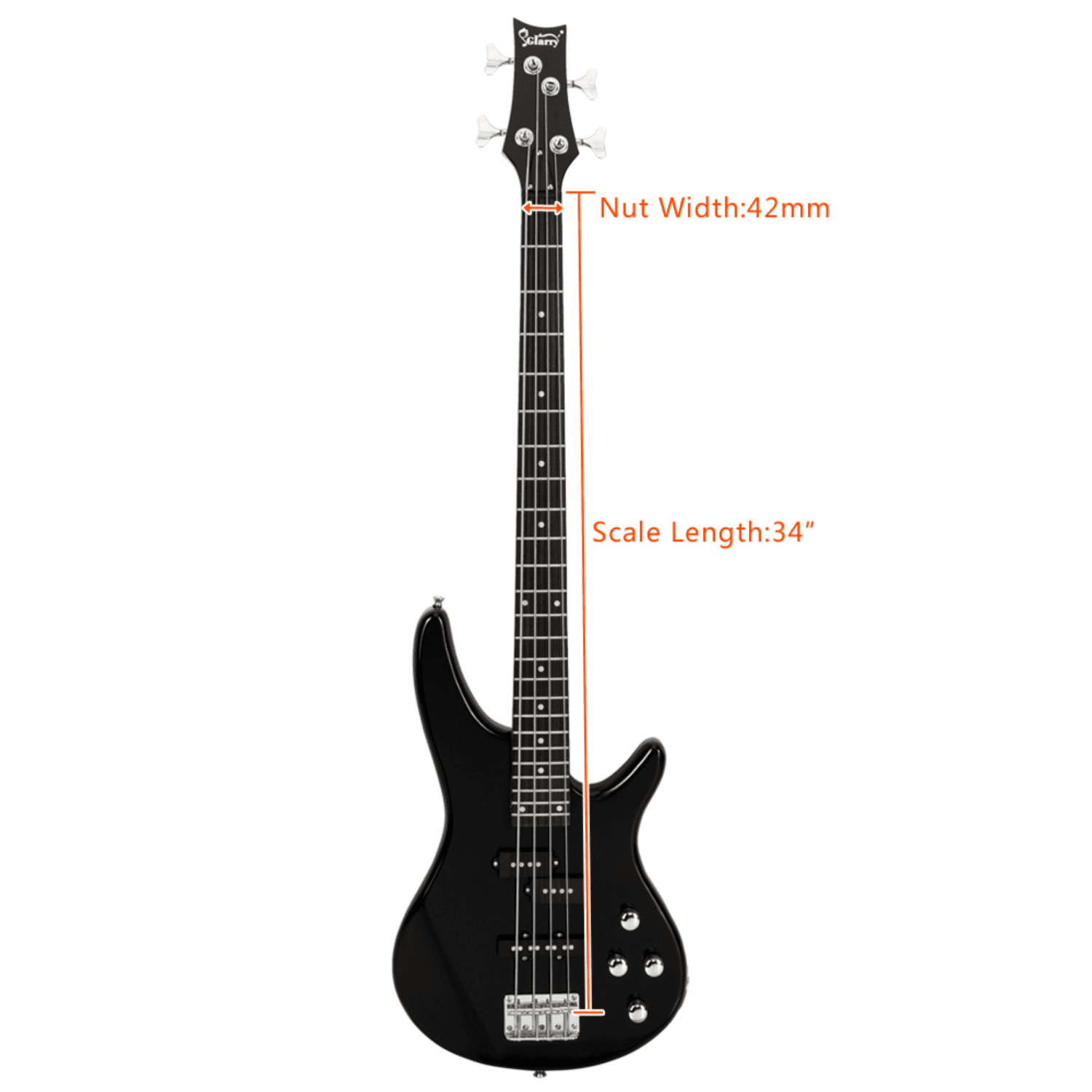 Hassch 4 String Electric Bass Guitar, 44 inch Bass Kit with Bag, Strap, Plectrum, Amp Wire and Wrench Tool, Black