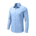 thumbnail image 5 of Men's Dress Shirts Long Sleeve Casual Stretch Button Down Shirt Solid Regular Fit Formal Business Shirts Light Blue L, 5 of 6