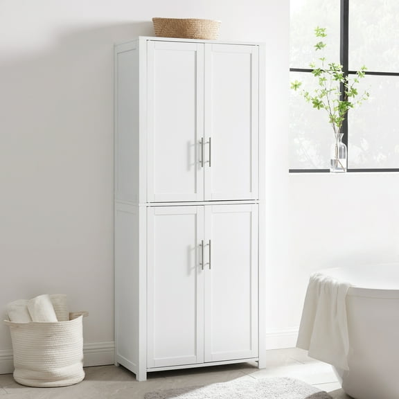 Tall Pantry Cabinet - White Linen Storage - 15"D x 28"W x 67"H - Adjustable Shelves