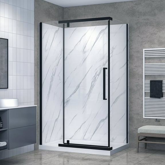 Dreamwerks Vienna 48" W x 32" D x 78.6" H Rectangular Shower Enclosure Kit with Door, Base, and Walls in Black