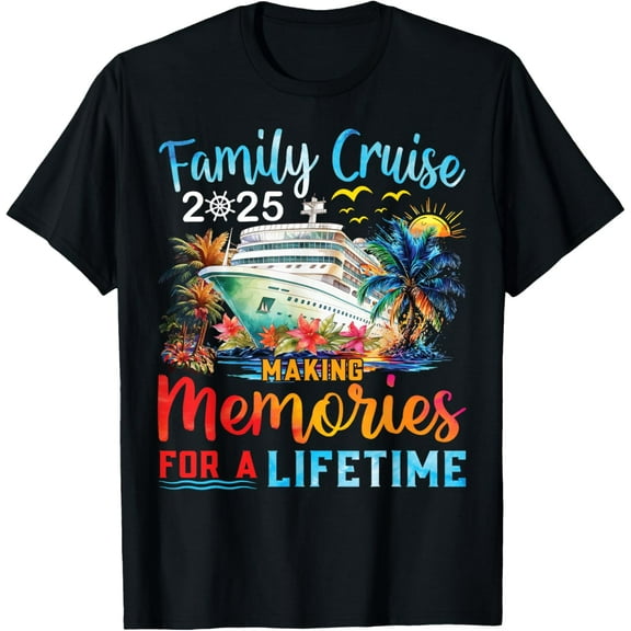 Family Cruise 2025 Family Matching Cruise Vacation Party T-ShirtMen and women, Black T-shirt, size: Extra large
