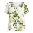 thumbnail image 4 of Kezqiaxn Tops for Women Trendy Flower Short Sleeve Square Neckline Button Down Shirts Plus Size Blouse Summer Clothes, 4 of 8