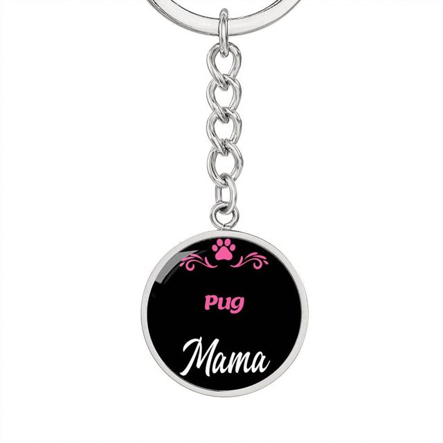 Dog Mom Keyring Pug Mama Circle Keychain Stainless Steel or 18k Gold