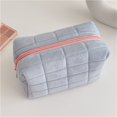 thumbnail image 2 of Makeup Bag, Plush Grid Checked Cosmetic Pouch, 1 Piece Light Gray Portable Toiletry Organizer, Soft Stress Relief Travel Storage Bag for Cosmetics Toiletries Skincare Products Daily Use, 2 of 9