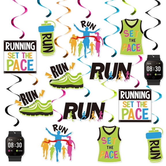Runner Marathon Hanging Swirls, Running Celling Decoration, Marathon Party Hanging Decor, Running Themed Birthday Party Decoartions, 14PCS