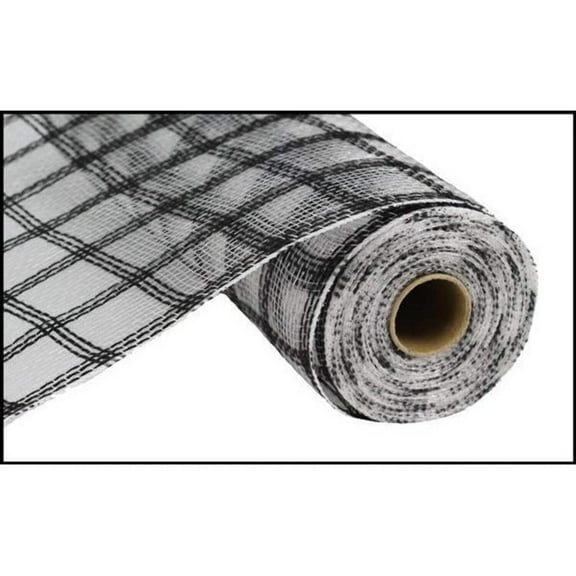10" Poly Jute Deco Mesh Ribbon: Black White Check