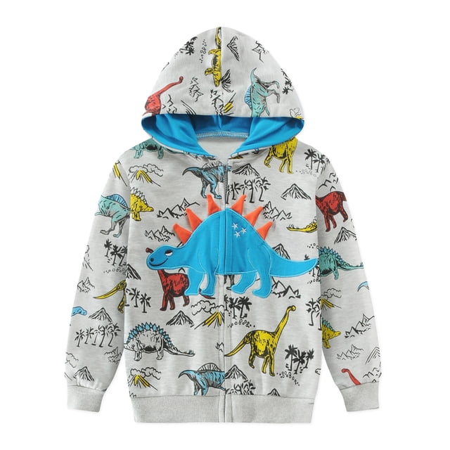 Little Hand Chandail à Capuchon pour Tout-Petit Garçon Dinosaure à Fermeture Éclair Chandail en Molleton Veste à Capuche 4T