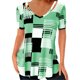 thumbnail image 3 of Tops con cuello en V ahuecados Camiseta de manga corta con estilo transpirable con estampado de cuadros de poliéster para mujer Verde XXL, 3 of 5