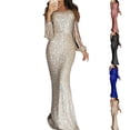 thumbnail image 3 of Womens Elegant Shinny Cocktail Wrap Evening Dress Bodycon Long Sleeve Prom Gown, 3 of 9