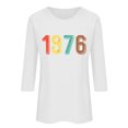 thumbnail image 2 of Uootdi Hauts pour Femmes Manches 3/4 Col Rond Imprimé Arc-en-Ciel Rétro 1976 Coupe Décontractée T-Shirts Nostalgiques d'Été Cadeau, 2 of 5