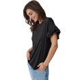 thumbnail image 3 of Hauts à Manches Courtes pour Femmes T-Shirts d'Été Décontractés à Volants Col Ras du Cou Blouse Mode Noir G, 3 of 9