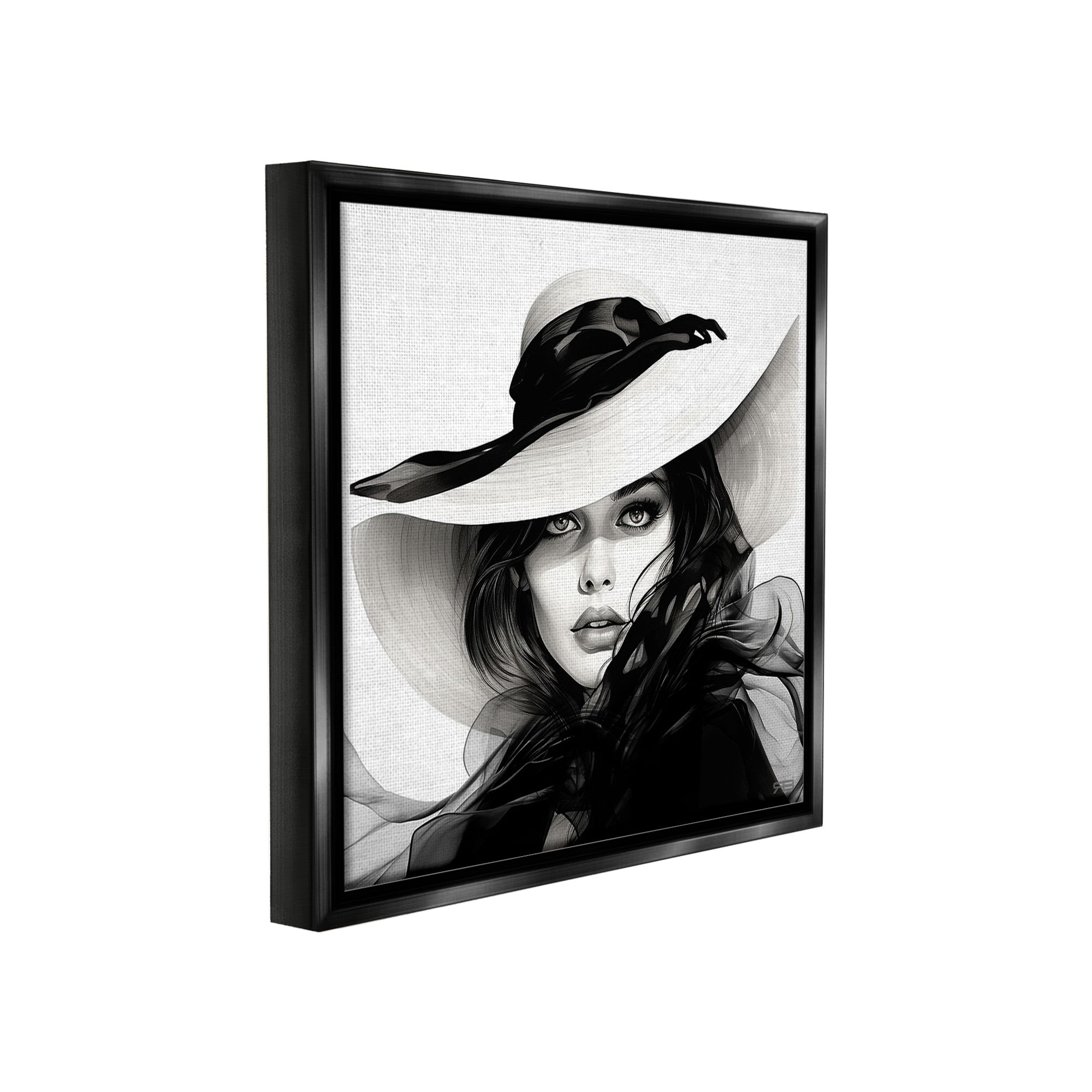 Stupell Industries Chic Woman Gazing Beauty & Fashion Painting Black Floater Framed Canvas Art Print Wall Art, 18 x 18