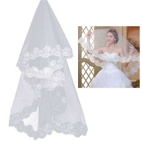 LULULION Wedding Veil White Lace Soft Tulle Floral Embroidered Elegant Bridal Accessory