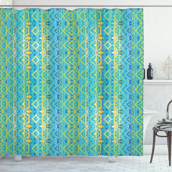 Ambesonne Geometric Shower Curtain, Zigzag Aztec Design, 69"Wx75"L, Earth Yellow Turquoise