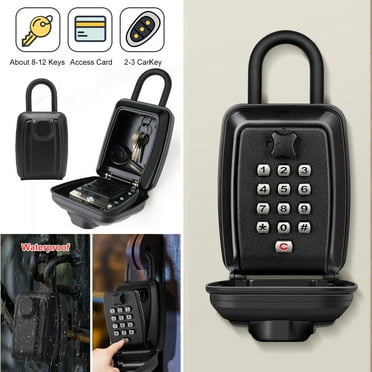 Key Lock Box for Outside, Sturdy Waterproof Wall Mount Lock Box for House Key, 12-Digit Combination Resettable Large Capacity Security Lockbox for Home, Garage, Office, Warehouse