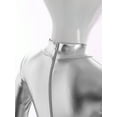thumbnail image 6 of TiaoBug Kids Girls Metallic Full Body Unitard Gymnastics Jumpsuit Shiny Mock Neck Bodysuit Dancewear Silver L/140, 6 of 7