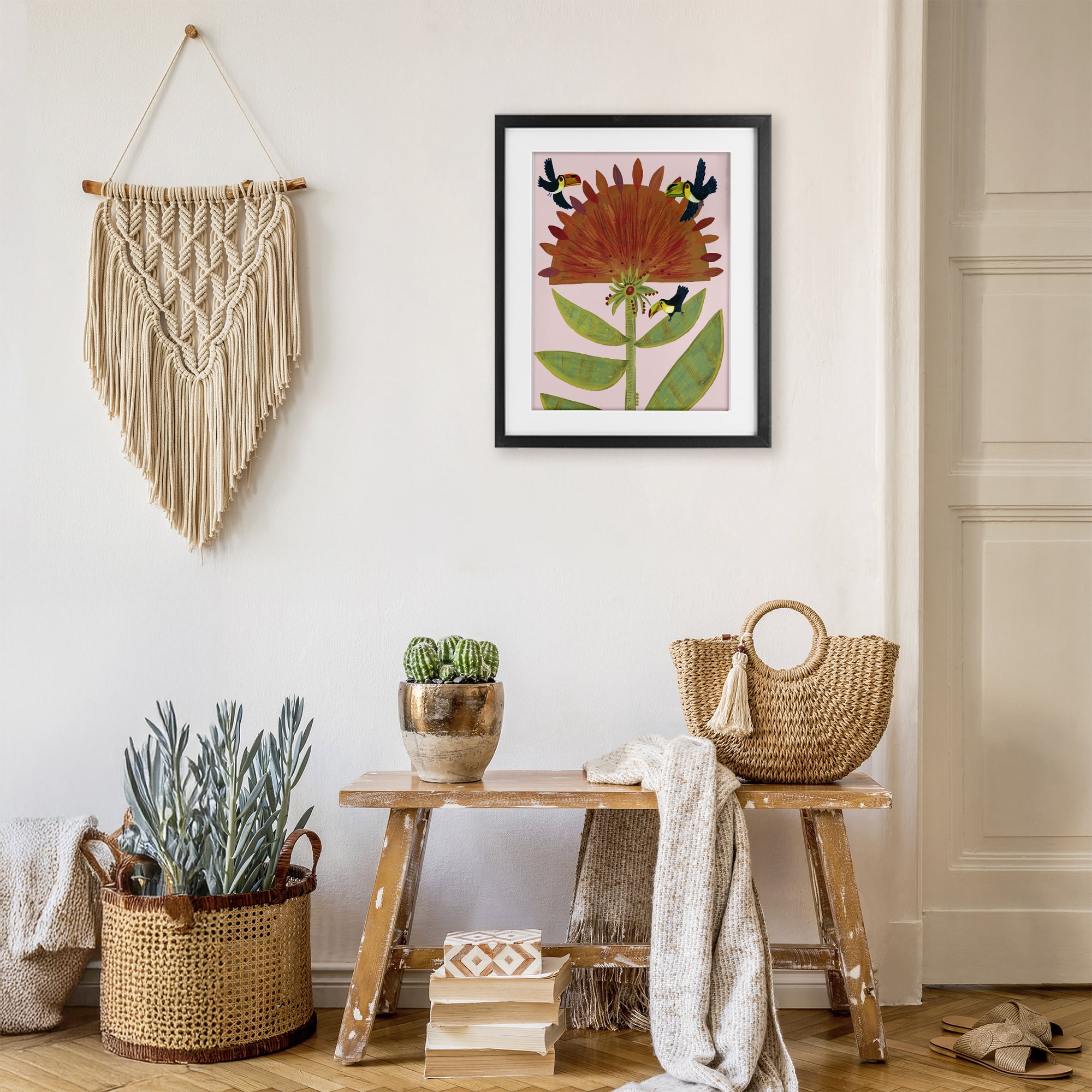 Stupell Industries Tropical Plant & Toucans Black Framed Print Under Glass, design by Kay Widdowson