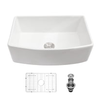 White Farmhouse Sink - 33 inch White Kitchen Sink Ceramic Arch Edge Apron Front Single Bowl Farm Kitchen Sinks
