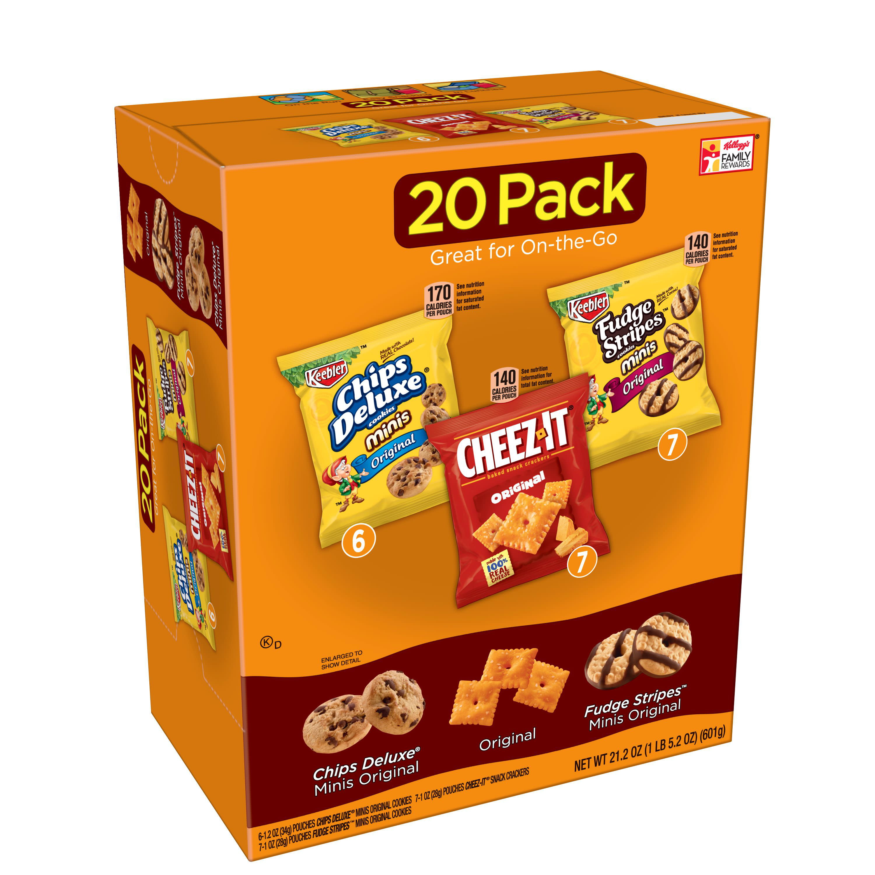 Kellogg S Chips Deluxe Cheez It And Fudge Stripes Variety Snack Pack 21 2 Oz 20 Ct