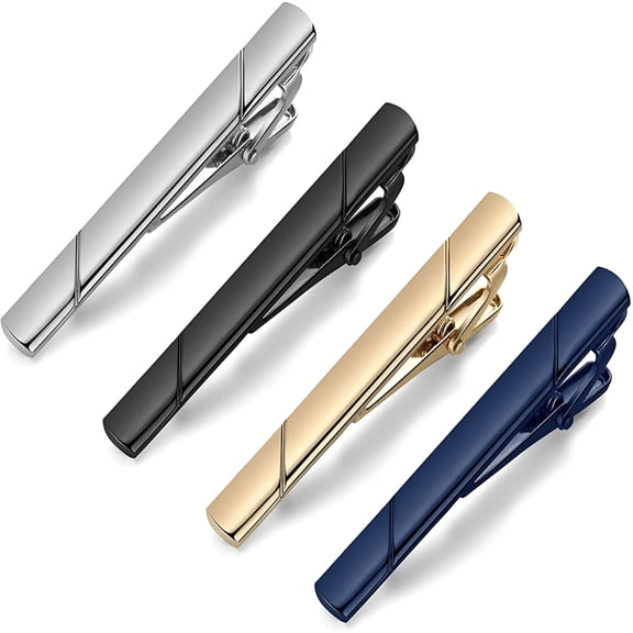 DESIGNICE Tie Clips for Men, Black Gold Blue Gray Silver Tie Bar Set for Regular Ties