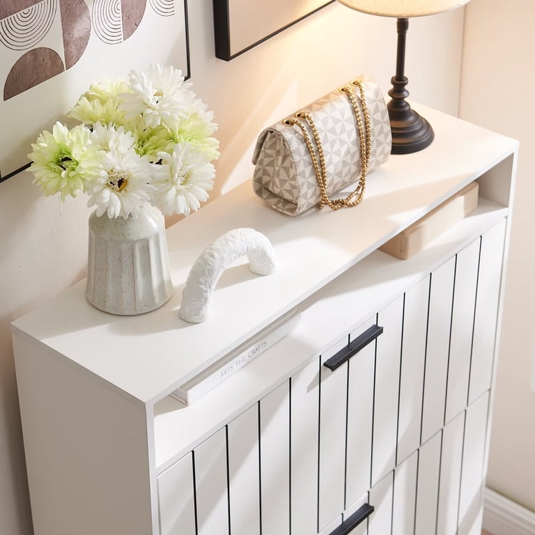 Sweiko Narrow Shoe Storage Cabinet with 2 Flip Drawers Wooden Shoe