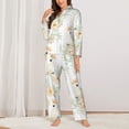 thumbnail image 2 of Pajama Sets for Women 2 Pcs, Color Cute Cockatoo Parrot Flower Button Down Long Sleeve Sleepwear Lounge PJ Sets, 2 of 6
