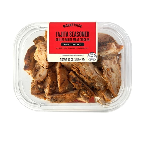 Marketside Fajita Seasoned Grilled Chicken, 16 oz, 20g of Protein, No Artificial Ingredients, Gluten Free (Refrigerated)