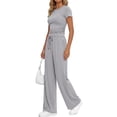 thumbnail image 3 of Sundazz 2 Piece Sets for Women Summer Lounge Set Ruched Top and Wide Leg Pants Matching Set Fashion Vacation Travel Outfits Clothes,Floral Gray,M, 3 of 8