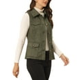 thumbnail image 4 of INSPIRE CHIC Women's Vest Button Front Sleeveless Faux Suede Utility Cargo Jacket with Pockets S Army Green, 4 of 6