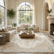 CHITOOMA 8x10 Boho Area Rugs for Living Room, Machine Washable Floral Area Rug with Non-Slip Backing, Stain Resistant Non-Shed Carpet for Bedroom, Dining Room, Dorm, Office