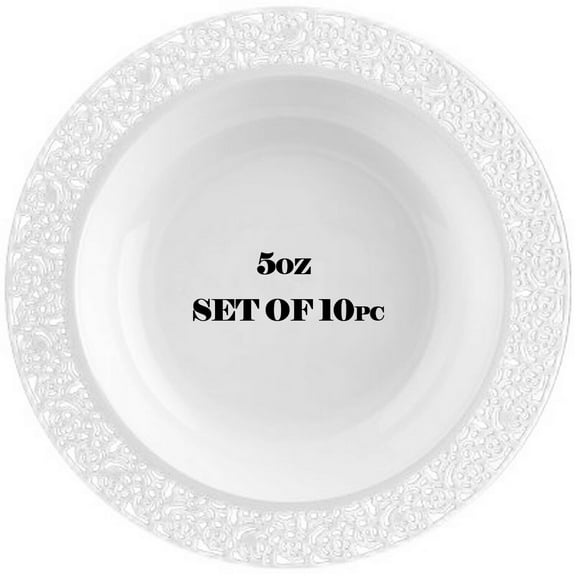 Fancy Inspiration Disposable Plastic Dessert Bowl 5oz Lace White Set of 10pc (Pack of 10pc)