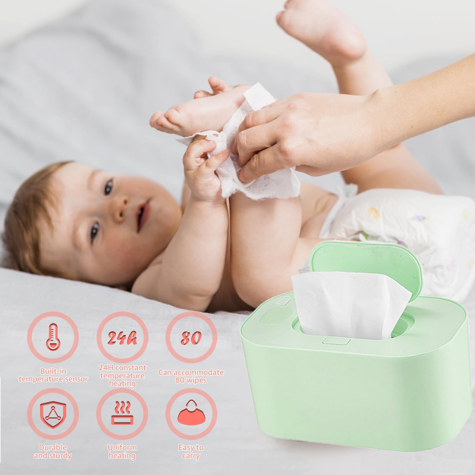 Mericonn Baby Wipes Warmer Dispenser Intelligent Precise Temperature Control, Diaper Heater,Green