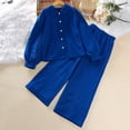 thumbnail image 2 of YTDSCS 8-12T Kids Girls Clothing Sets Button Shirt Top and Wide Leg Pants 2 Piece Comfortable Breathable Outfits, 2 of 9