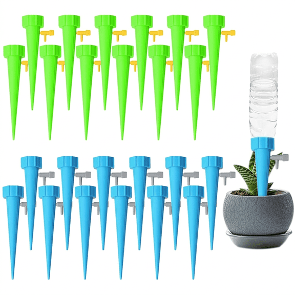 CNDRLEF 24-Pack Self Watering Spikes for Plants, Adjustable Drip Bottle Irrigation System for Indoor Potted Plants, Vacation Plant Waterer (Blue/Green)