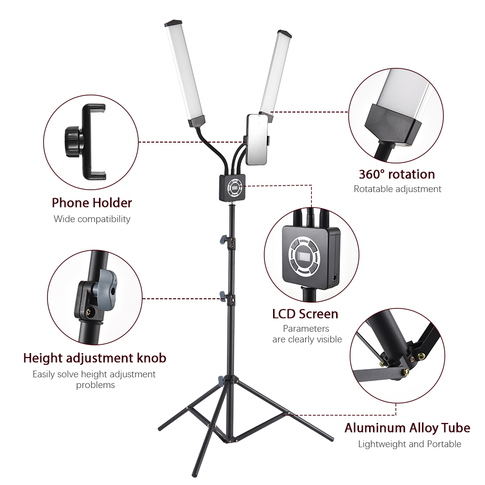 Selfie Camera Lamp,3200k-5600k Color Beauty Rotatable Tube 196pcs Beads 3200k-5600k With Clip Stand Temperature Adjustable With 40w Dual-arm Fill Dual-arm Fill Beauty Dsfen Buzhi Lamp 40w