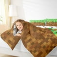 thumbnail image 4 of Homewish Square Checkered Kids Queen Comforter Set, Cartoon Building Gamers Bedding Sets, Brown Green Block Patchwork Reversible Bedding Comforter Set, Luxury Bedroom Decor, 3 Pieces, 4 of 8