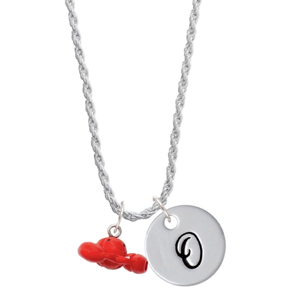 Delight Jewelry Resin Puffy Red Lobster Silvertone Script Initial Disc - O - Charm Necklace, 20"+3"