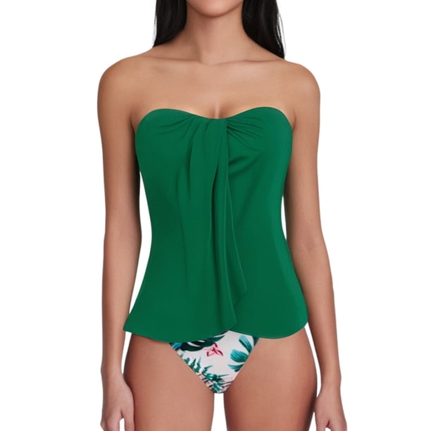 MKLEKYY Trajes De Baño Mujer 2 Piezas Women Bikini Set Leaf Printed Sleeveless Two Piece Beach Wear Hot Sexy Swimwears Tankinis Set