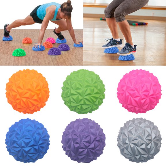 windfall Inflatable Spiky Massage Half Ball Foot Massager Pain Relief Yoga Fitness Tool Foot Massage Half Ball Balance Exercise Pods -Grey