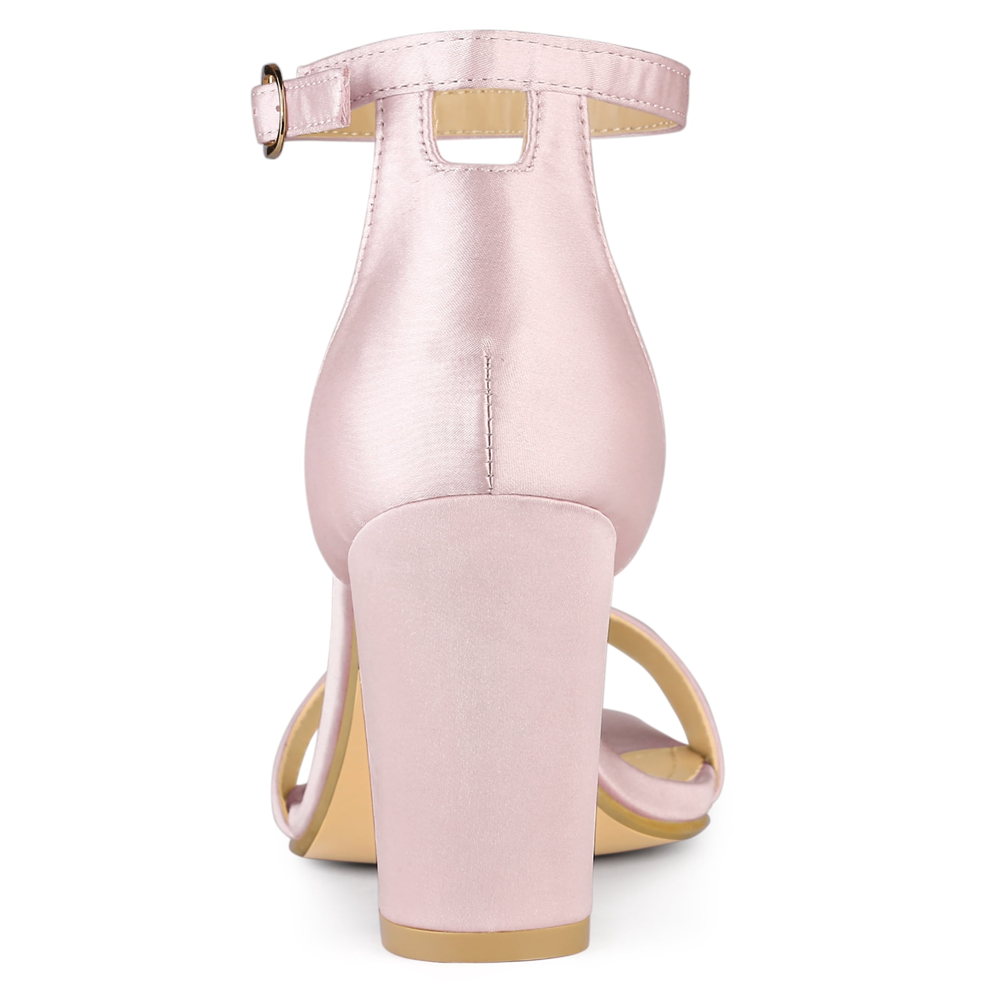 DARING DIVA Women's Satin Ankle Strap Chunky Heels Pink 8