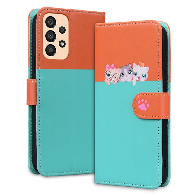 Compatible avec Samsung Galaxy A33 5G Étui Portefeuille Motif Animaux Mignons avec Fentes pour Cartes et Rabat